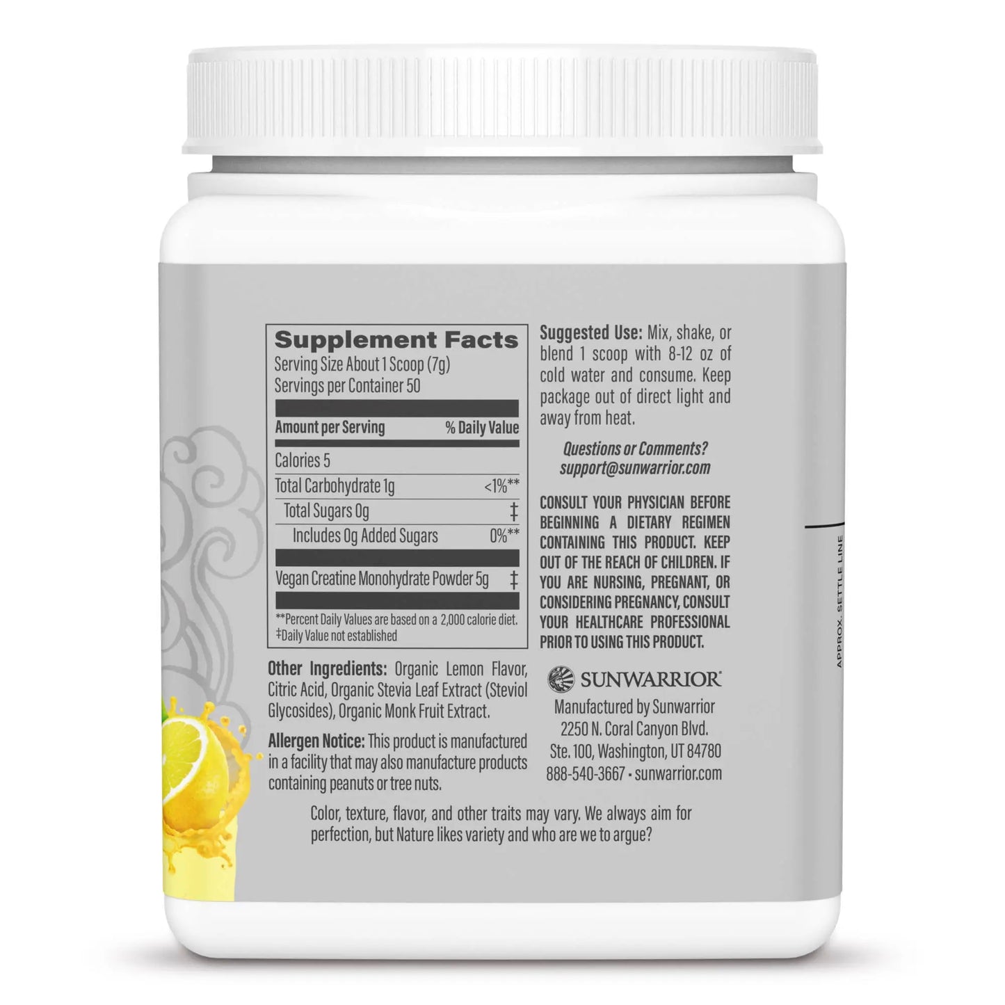Lemonade Active Creatine Drink Powder- Vegan, Soy-Free Sunwarrior