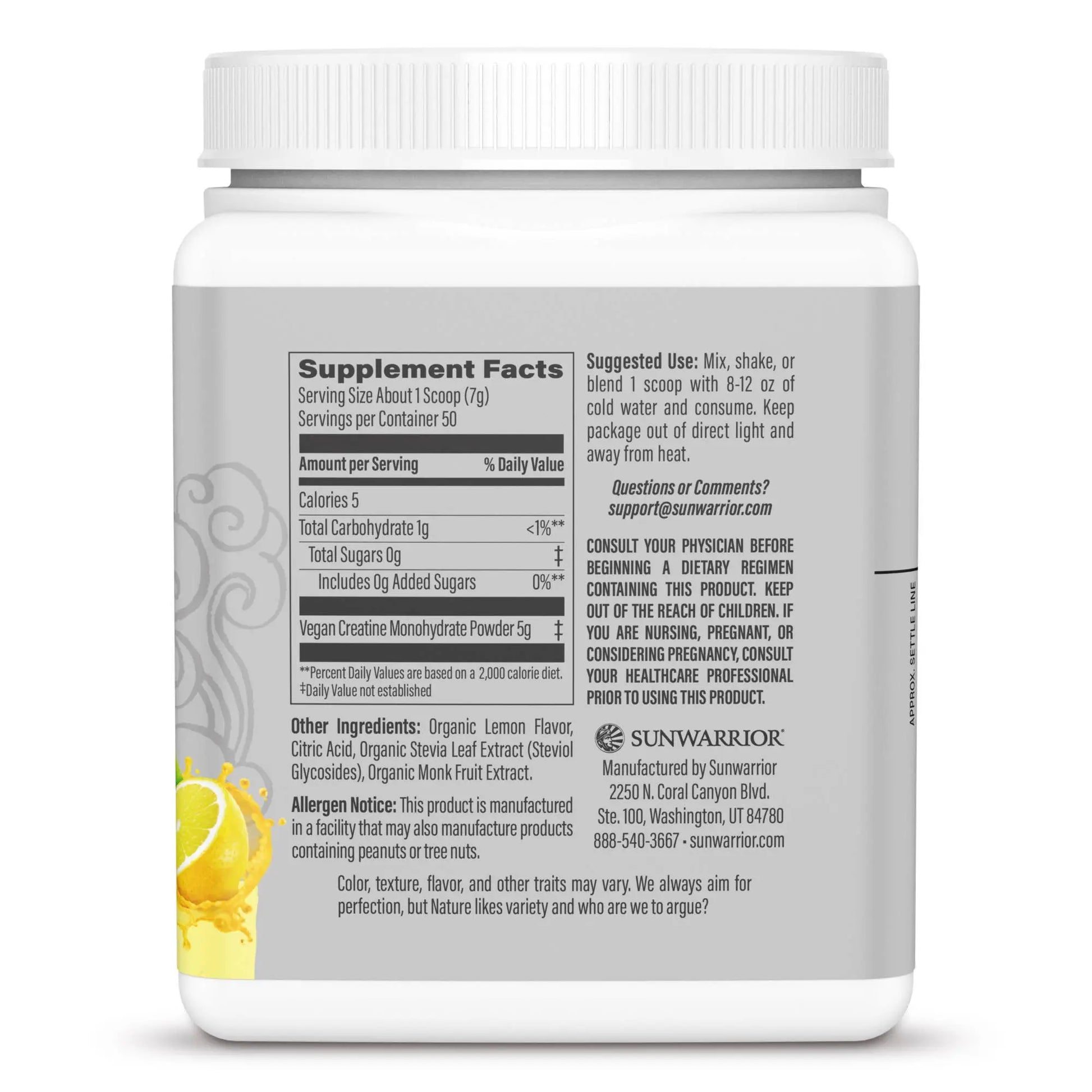 Lemonade Active Creatine Drink Powder- Vegan, Soy-Free Sunwarrior