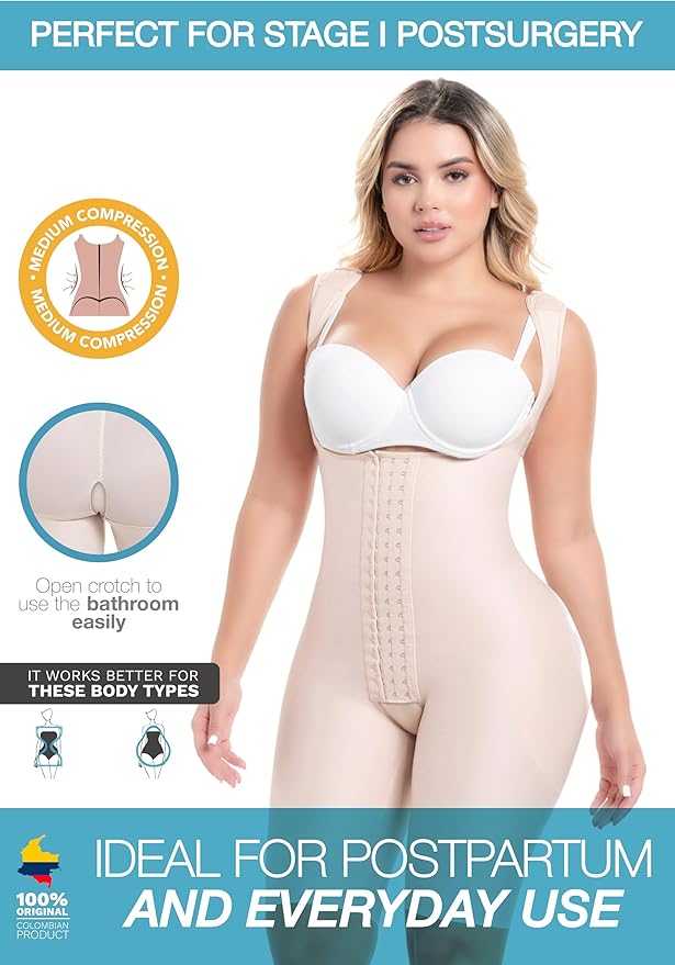 OM215BF SONRYSE 1St. Stage, adjustable and padded Straps, Above the knee length, Post Surgery BBL Lipo 360 Fajas Colombianas Fajas Kataleya