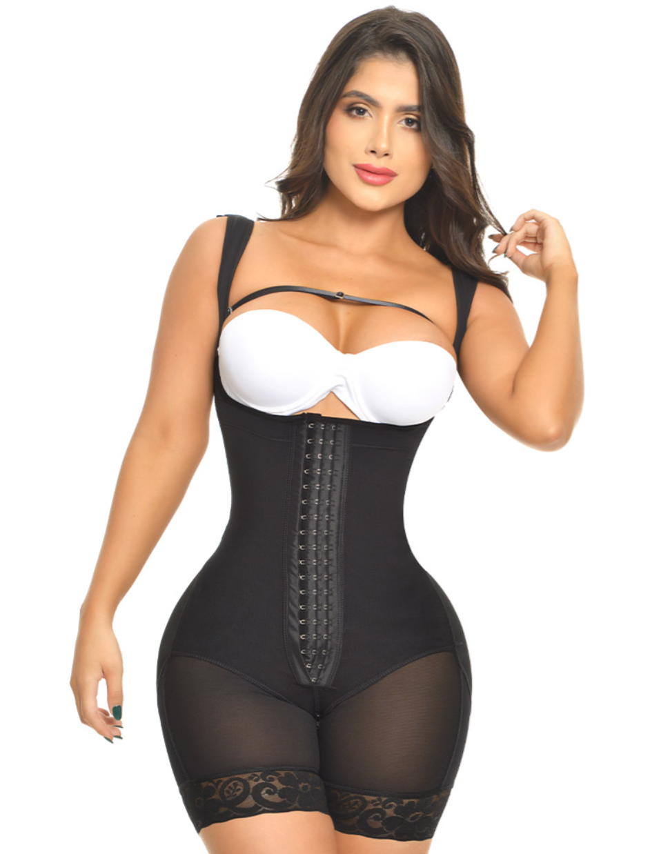 1532 ANN M LEONOR Body Shape 3 hooks, with straps, short, high-back, Fajas Kataleya