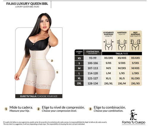 One size for the waist and Another for the Hips - LUXURY QUEEN By Forma Tu Cuerpo ( REF. LUXBBL-013 / LUXBBL-213 ) 2 Size