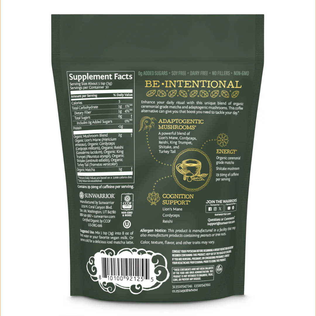 Be Well Matcha & Mushroom Drink Mix - Adaptogenic Coffee Sunwarrior