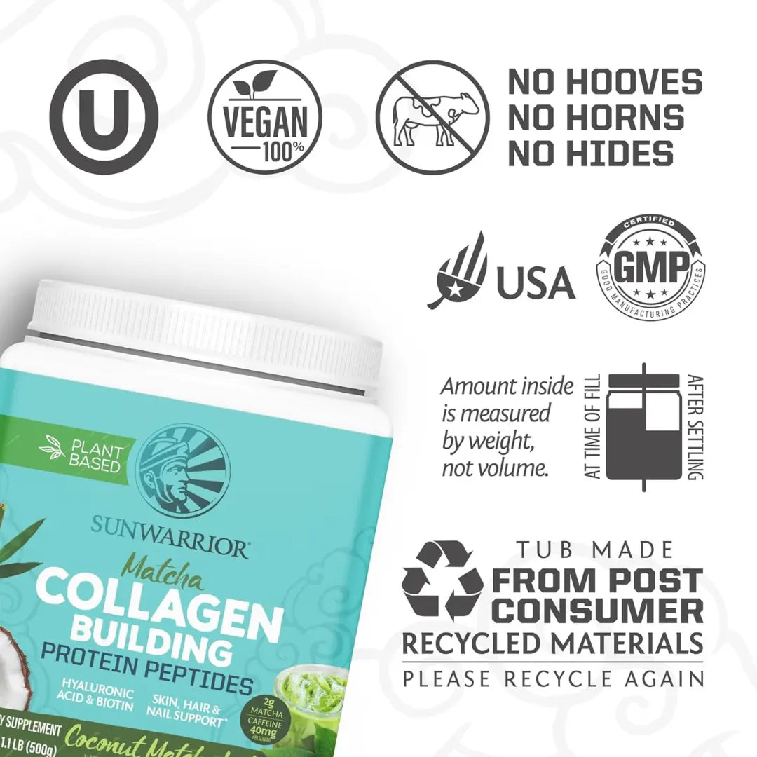 Matcha Latte Collagen Drink Powder - Vegan, Plant-Based Sunwarrior