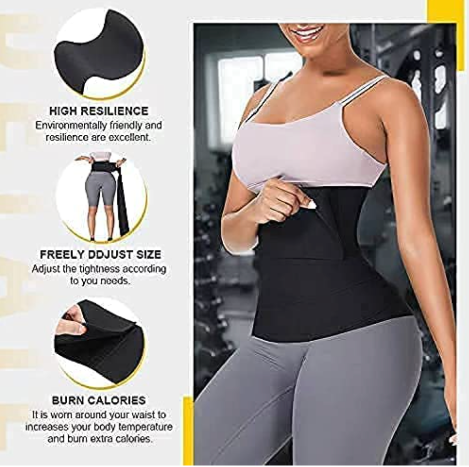 F4M CHIA Tummy Wrap Bandage | Adjust your Snatch Waist Trimmer Tummy Sweat Wraps Belt for Women| Belly Body Shaper Compression Wrap | Gym Accessories Black Fajas Kataleya