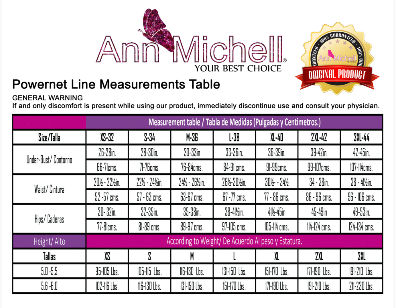 3000 ANN M LUPITA Arm Compression Vest W/3 Hook Closure under bust. Fajas Kataleya