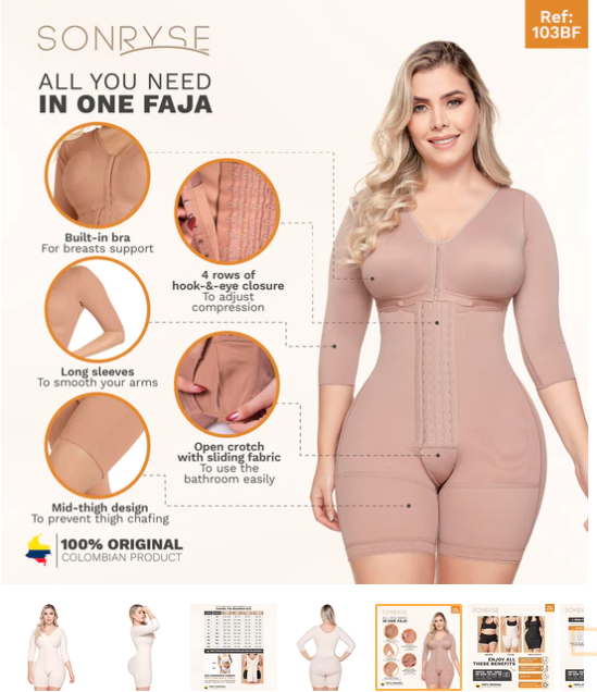 103BF SONRYSE Sleeves, Brassier, Mid thigh, Powernet Fajas Kataleya