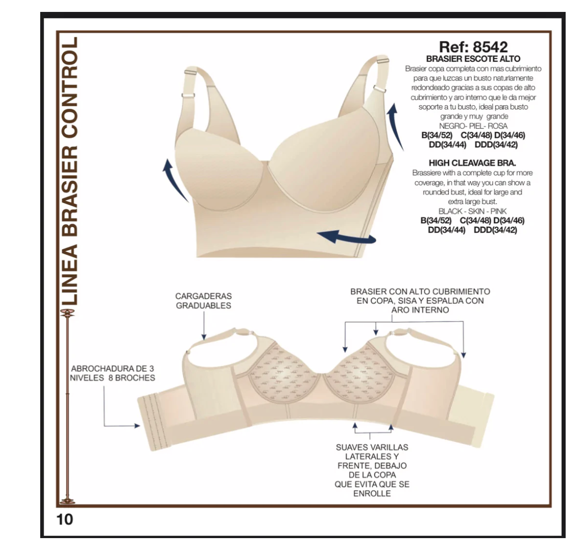 8532 o 8542 UP LADY Brassier 🇨🇴 push up extra firm, high compression, back bulge control, with 3 rows of hooks. Fajas Kataleya