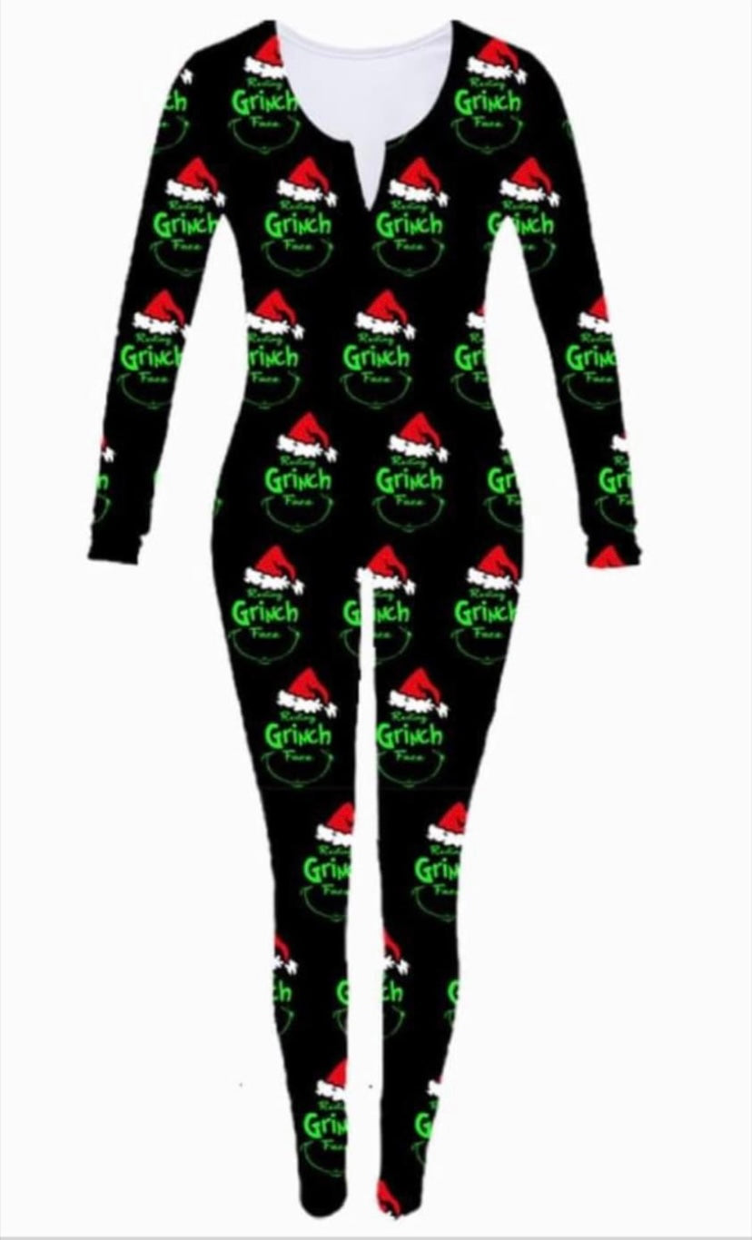 Christmas pijama Resting grinch Face Long Sleeve Onesie Fajas Kataleya