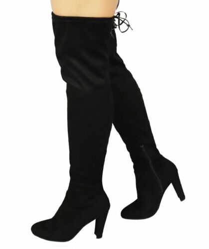 Boots Women's Over The Knee Tie Up High Black Heel Boots Ambree-01 Fajas Kataleya