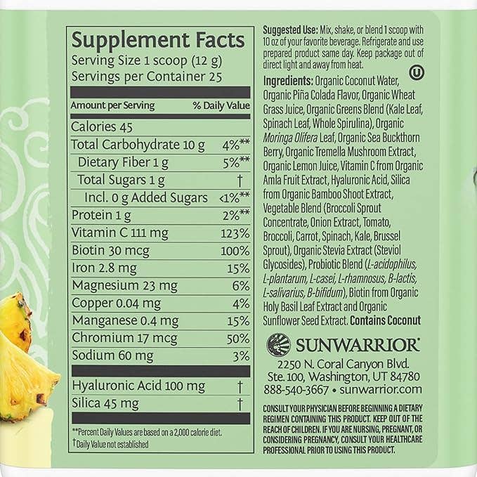 Beauty Greens Pina Colada Collagen Powder - Vegan, Soy-Free