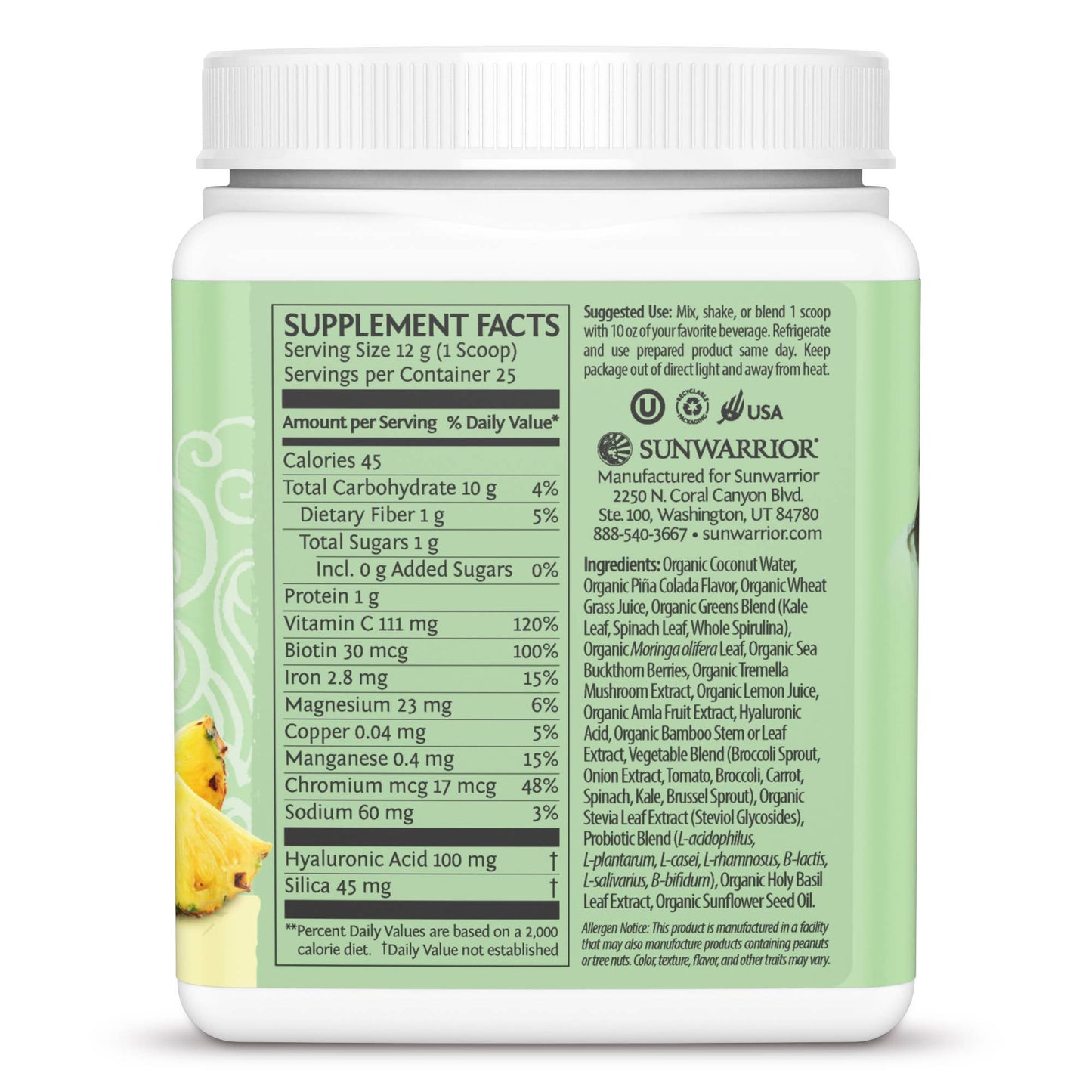 Beauty Greens Pina Colada Collagen Powder - Vegan, Soy-Free