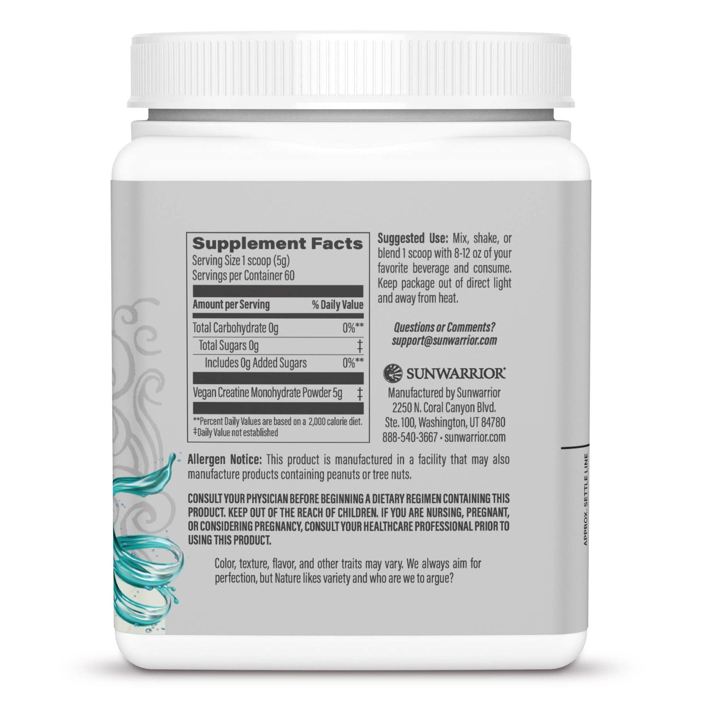 Unflavored Active Creatine Drink Powder - Vegan, 300 grams Sunwarrior