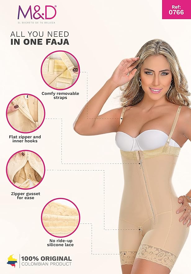 0766 M&D Full Body Shaper Mid Thigh Bodysuit | Fajas Levanta Cola Colombianas