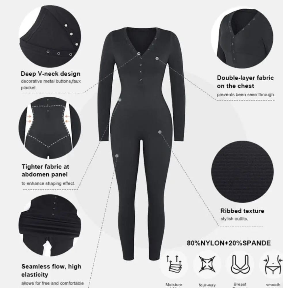 Stretchy Seamless V-Neck Jumpsuit with Tummy Shaping Fajas Kataleya