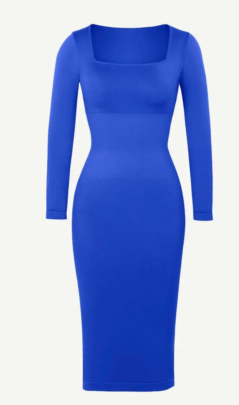 230197 Flattering Square Neck Seamless Long Sleeve Shaper Dress – Enhance Your Silhouette Fajas Kataleya