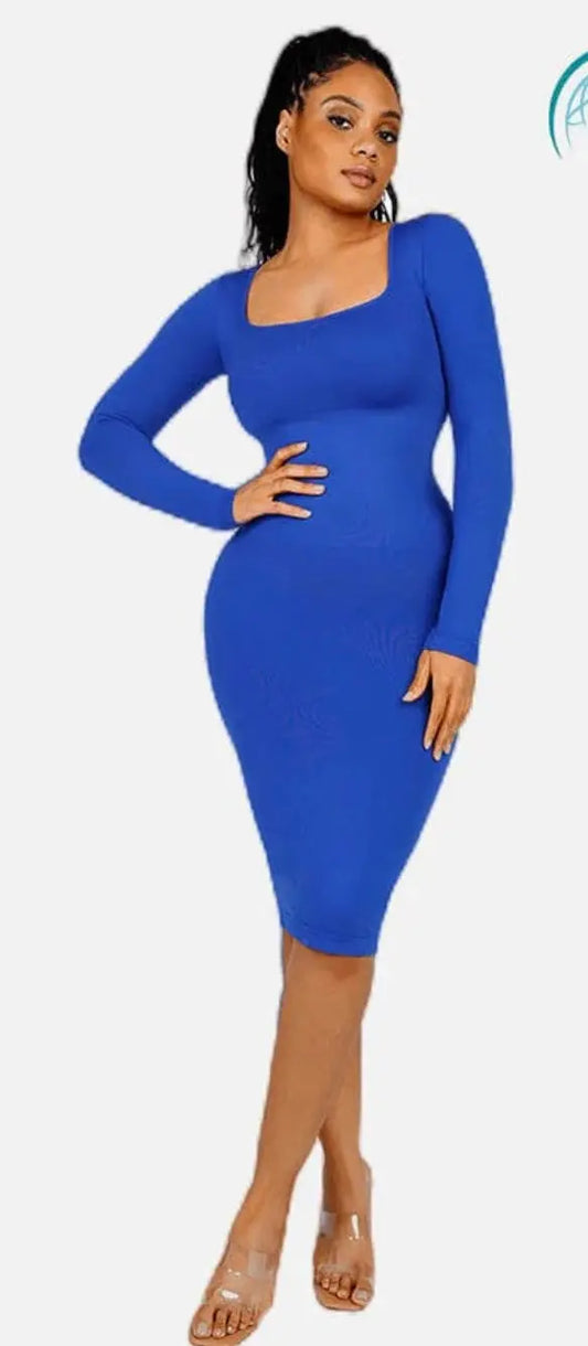Flattering Square Neck Seamless Long Sleeve Shaper Dress – Enhance Your Silhouette Fajas Kataleya