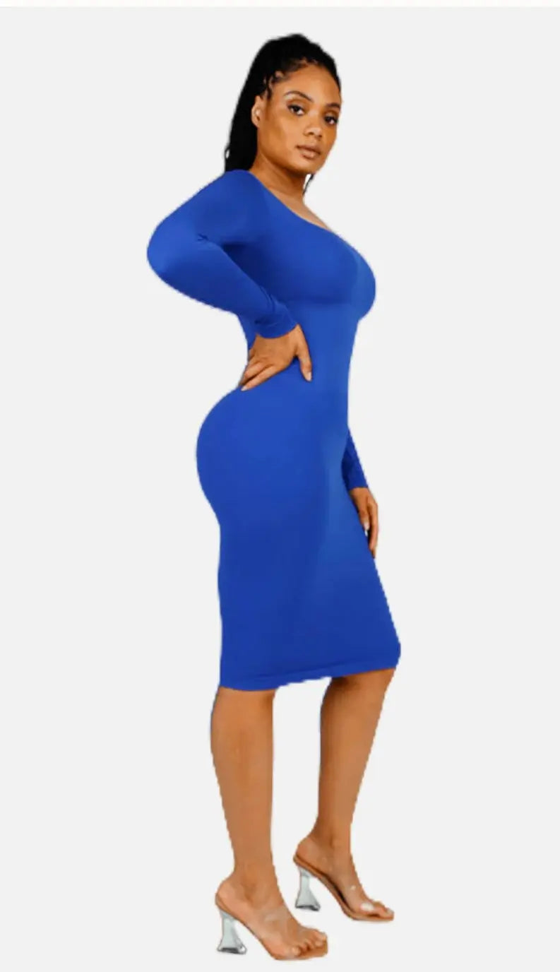 Flattering Square Neck Seamless Long Sleeve Shaper Dress – Enhance Your Silhouette Fajas Kataleya