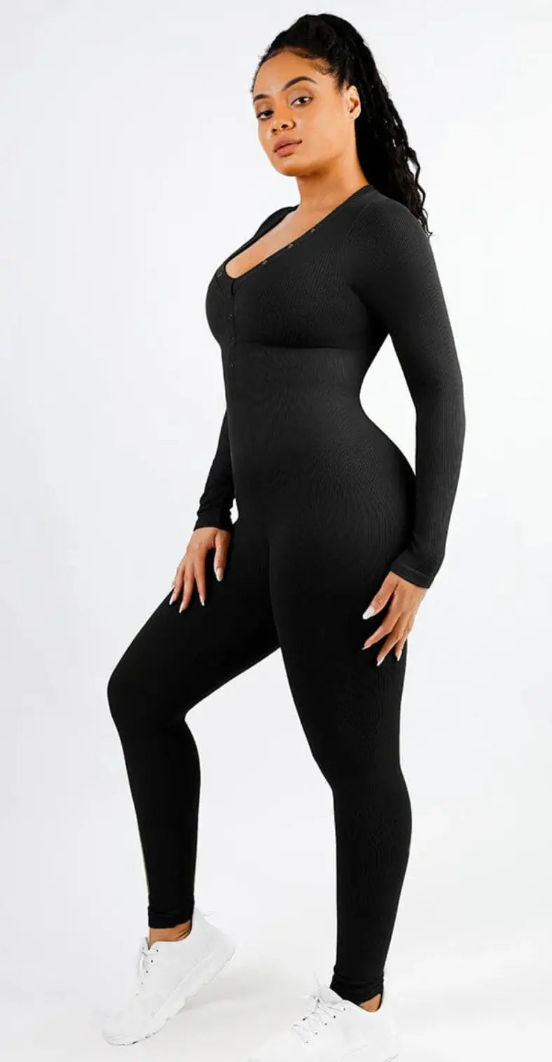 Stretchy Seamless V-Neck Jumpsuit with Tummy Shaping Fajas Kataleya