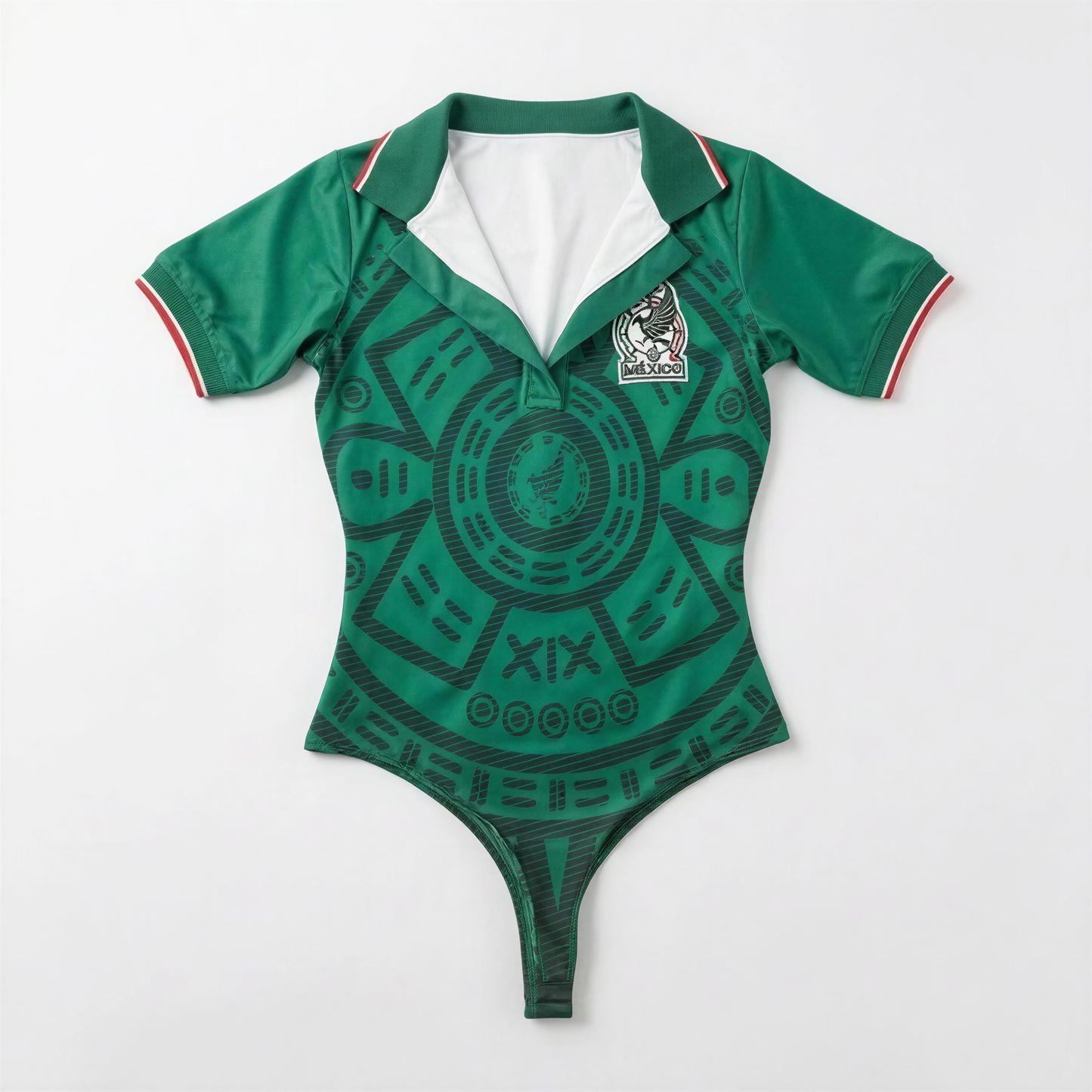 Green Collard Thong Bodysuit Powernet Mexico FIFA World Cup 2026 | Built-In Faja Compression Shapewear