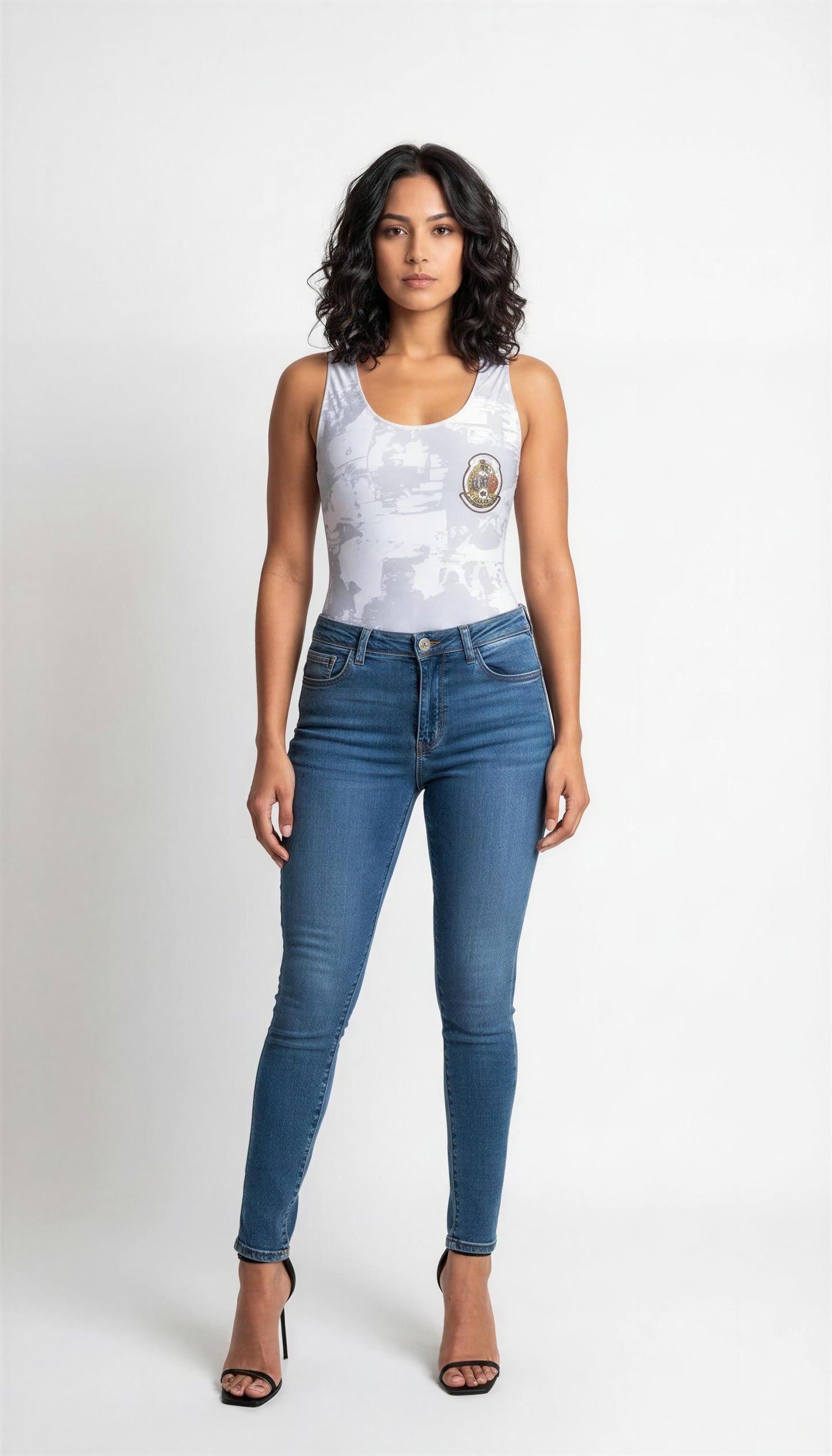 9401 Thin Strap White Mexico FIFA Bodysuit with Built-In Faja | Sculpting Compression Shapewear | World Cup 2026 Edition