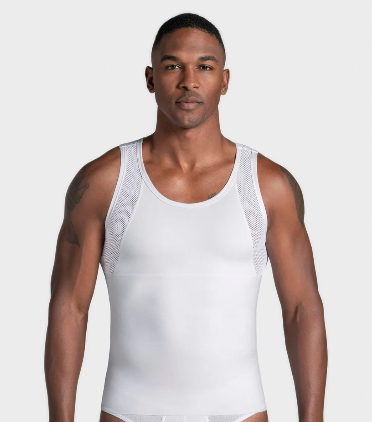 035022 Mens Stretch Cotton Moderate Compression Shaper Tank with Mesh Cutouts