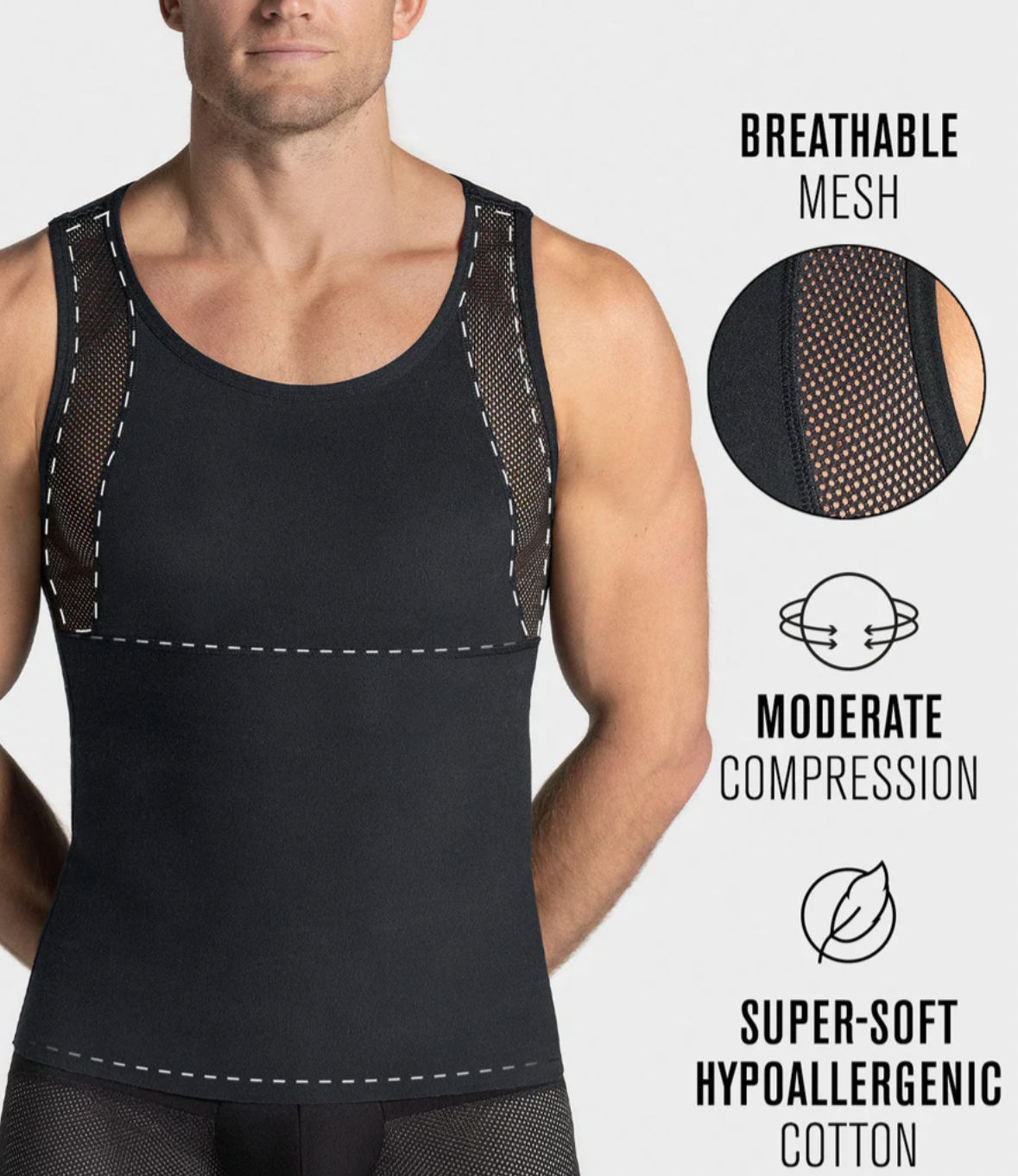 035022 Mens Stretch Cotton Moderate Compression Shaper Tank with Mesh Cutouts