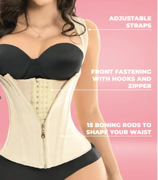 1005 ANN M VEST Doble Aggressive , Extreme, 13 Rod Hook & Eye Closure & Zipper Hour Glass Ann Michell Fajas Kataleya