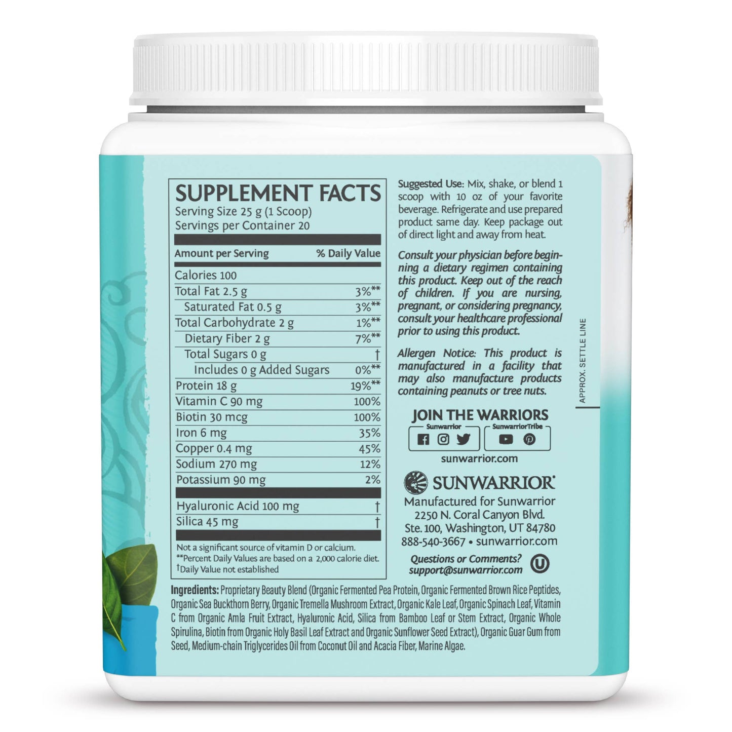Unflavored Collagen Drink Powder - Vegan, Plant-Based Sunwarrior