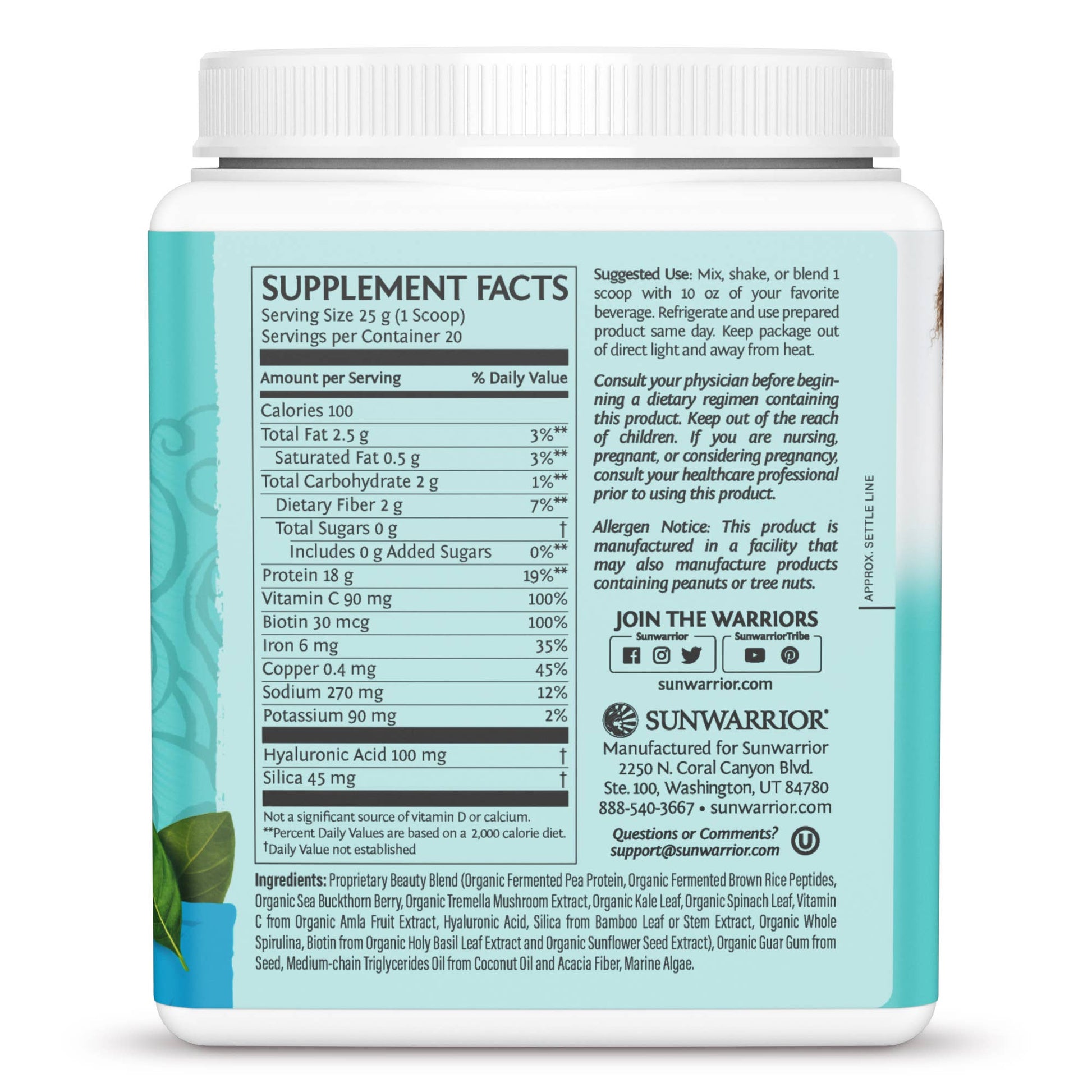 Unflavored Collagen Drink Powder - Vegan, Plant-Based Sunwarrior