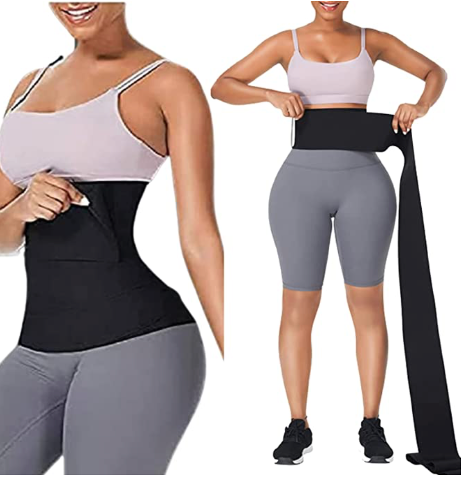 F4M CHIA Tummy Wrap Bandage | Adjust your Snatch Waist Trimmer Tummy Sweat Wraps Belt for Women| Belly Body Shaper Compression Wrap | Gym Accessories Black