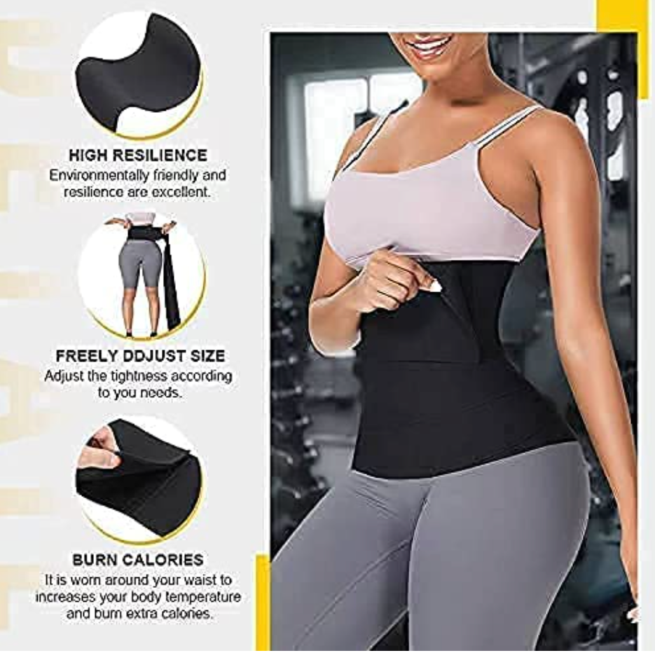 F4M CHIA Tummy Wrap Bandage | Adjust your Snatch Waist Trimmer Tummy Sweat Wraps Belt for Women| Belly Body Shaper Compression Wrap | Gym Accessories Black