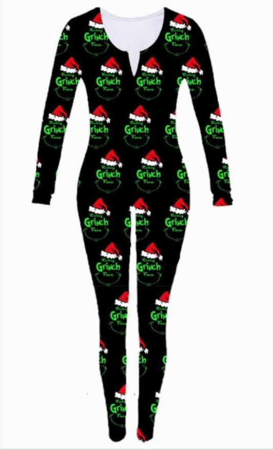 Christmas pijama Resting grinch Face Long Sleeve Onesie